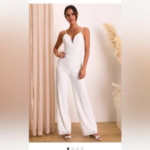 Lulu’s white sequins bridal jumpsuit